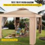 VEVOR Outdoor Canopy Gazebo Tent, Portable Canopy Shelter with 10'x10' Large Shade Space for Party, Backyard, Patio Lawn and Garden, 4 Sandbags, and Netting Included, Brown