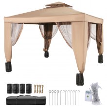VEVOR Outdoor Canopy Gazebo Tent, Portable Canopy Shelter with 10'x10' Large Shade Space for Party, Backyard, Patio Lawn and Garden, 4 Sandbags, and Netting Included, Brown