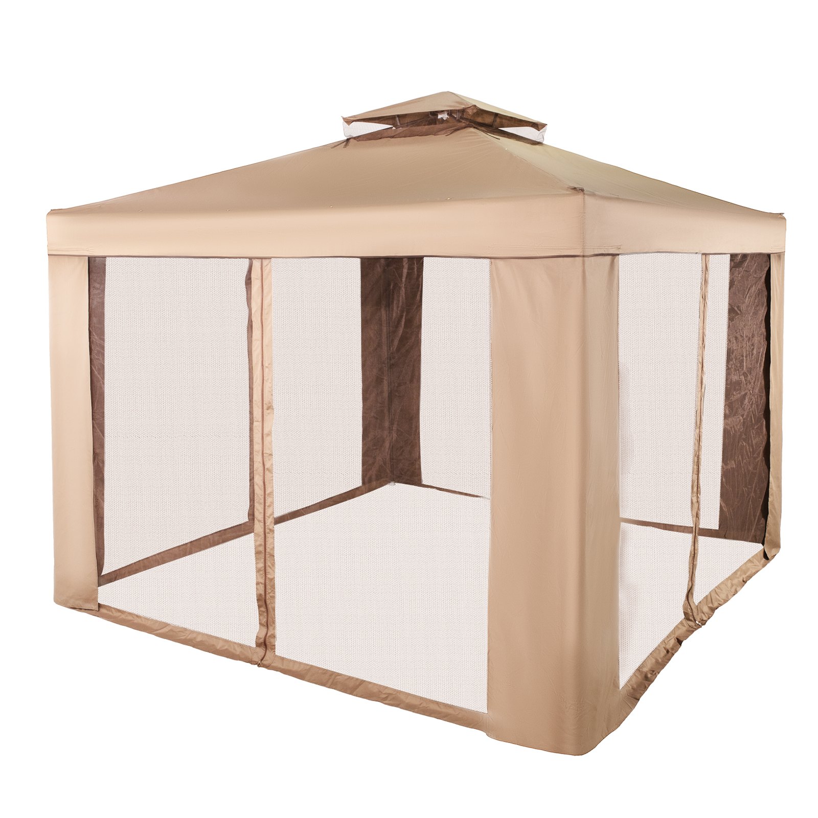 VEVOR Outdoor Canopy Gazebo Tent, Portable Canopy Shelter with 10\'x10\' Large Shade Space for Party, Backyard, Patio Lawn and Garden, 4 Sandbags, and Netting Included, Brown