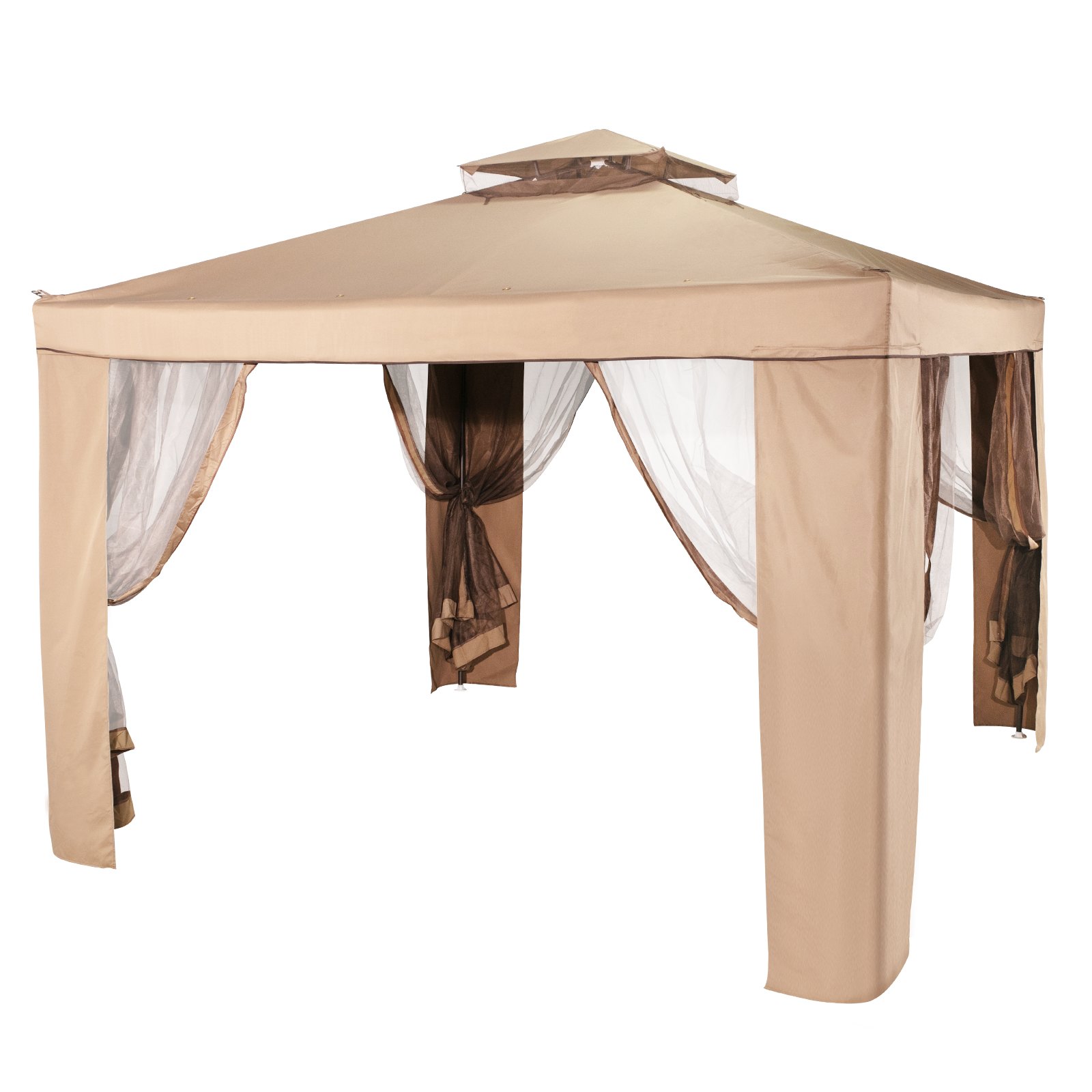 VEVOR Outdoor Canopy Gazebo Tent, Portable Canopy Shelter with 10\'x10\' Large Shade Space for Party, Backyard, Patio Lawn and Garden, 4 Sandbags, and Netting Included, Brown