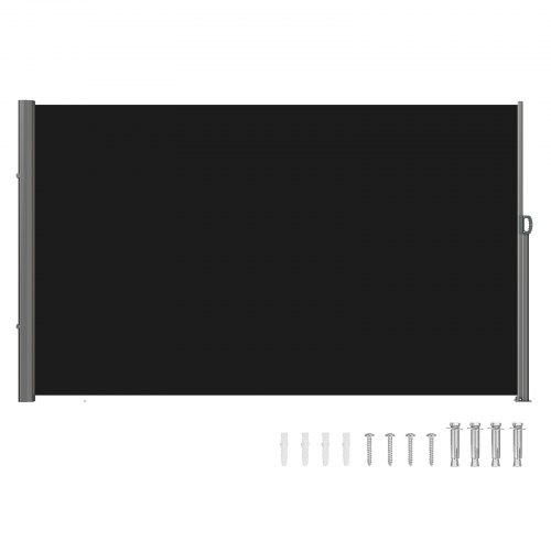 VEVOR Retractable Side Awning, 63''x 118'' Full Aluminum Rust-Proof Outdoor Privacy Screen, Folding Room Divider Wind Screen for Patio Sun Shade, Backyard, Balcony, Roof Terraces and Pools, Black