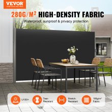 VEVOR Retractable Side Awning, 160X300cm Aluminum Outdoor Privacy Screen, 280g Polyester Water-proof Retractable Patio Screen, UV 30+ Room Divider Wind Screen for Patio, Backyard, Balcony, Black