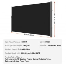 VEVOR Black Retractable Patio Screen 63 Inch In Height Retractable Screen 118 Inch In Length Office Dividers Partition Wall Outdoor Retractable Gate Retractable Fence Screens For Patio Privacy