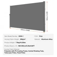 VEVOR Gray Retractable Patio Screen 63 Inch In Height Retractable Screen 118 Inch In Length Office Dividers Partition Wall Outdoor Retractable Gate Retractable Fence Outdoor Screens for Patio Privacy