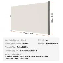 VEVOR Creamy-white Retractable Patio Screen 118 Inch In Length Office Dividers 63 Inch In Height Retractable Screen Partition Wall Outdoor Retractable Gate Retractable Fence Screens For Patio Privacy
