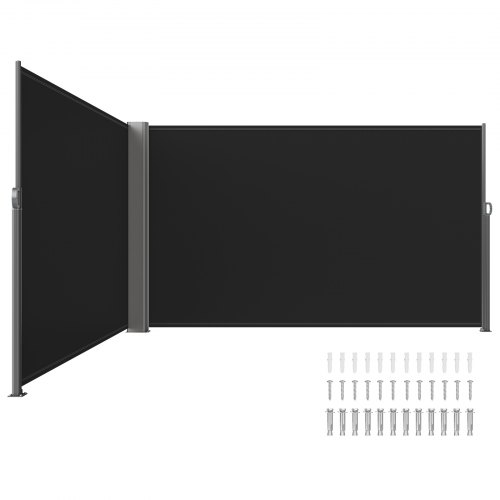 VEVOR Retractable Side Awning 236" x 63",Double Retractable Patio Screen Waterproof, Retractable Room Divider Black for Privacy, Garden, Outdoor, Patio and Terrace