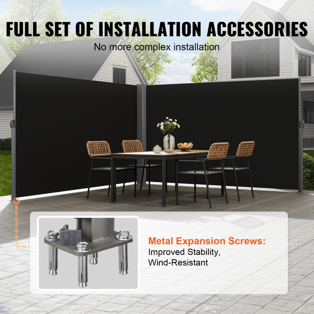 VEVOR Retractable Side Awning, 63''x 236'' Aluminum Outdoor Privacy Screen, 280g Polyester Water-proof Retractable Patio Screen, UV 30+ Room Divider Wind Screen for Patio, Backyard, Balcony, Black