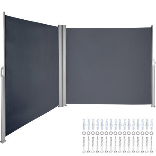 VEVOR Retractable Side Awning, 63''x 236'' Full Aluminum Rust-Proof Patio Sunshine Screen, Outdoor Privacy Divider & Wind Screen, Works for Courtyard, Balcony, Roof Terraces and Pools, Gray