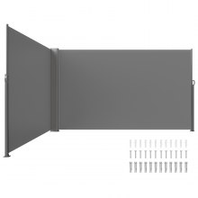 VEVOR Retractable Side Awning, 160X600cm Aluminum Outdoor Privacy Screen, 280g Polyester Water-proof Retractable Patio Screen, UV 30+ Room Divider Wind Screen for Patio, Backyard, Balcony, Gray