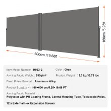 VEVOR Gray Retractable Patio Screen 63 Inch In Height Retractable Screen 236 Inch In Length Office Dividers Partition Wall Outdoor Retractable Gate Retractable Fence Outdoor Screens for Patio Privacy