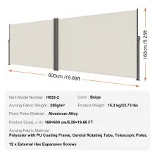 VEVOR Creamy-white Retractable Patio Screen 63 Inch In Height Retractable Screen 236 Inch In Length Office Dividers Partition Wall Outdoor Retractable Gate Retractable Fence Screens for Patio Privacy
