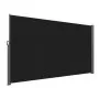 black VEVOR retractable side awning in aluminum frame, fully extended.