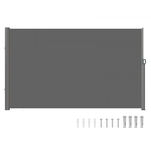 VEVOR Retractable Side Awning, 71''118'' Full Aluminum Rust-Proof Outdoor Privacy Screen, Folding Room Divider Fence & Wind Screen for Patio Sun Shade, Backyard, Balcony, Roof Terraces and Pools, Grey