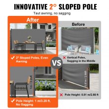 VEVOR Retractable Side Awning, 180X300cm Aluminum Outdoor Privacy Screen, 280g Polyester Water-proof Retractable Patio Screen, UV 30+ Room Divider Wind Screen for Patio, Backyard, Balcony, Gray