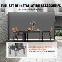 VEVOR Retractable Side Awning, 180X300cm Aluminum Outdoor Privacy Screen, 280g Polyester Water-proof Retractable Patio Screen, UV 30+ Room Divider Wind Screen for Patio, Backyard, Balcony, Gray