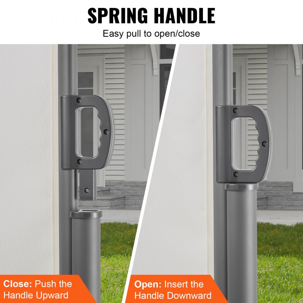 VEVOR beige retractable awning spring handle with close and open instructions