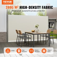 VEVOR Retractable Side Awning,180X300cm  Aluminum Outdoor Privacy Screen, 280g Polyester Water-proof Retractable Patio Screen, UV 30+ Room Divider Wind Screen for Patio, Backyard, Balcony, Beige