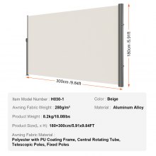 VEVOR Creamy-white Retractable Patio Screen 71 Inch In Height Retractable Screen 118 Inch In Length Office Dividers Partition Wall Retractable Gate Retractable Fence Outdoor Screens for Patio Privacy