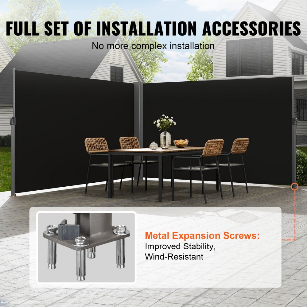 VEVOR Retractable Side Awning, 71''x 236'' Aluminum Outdoor Privacy Screen, 280g Polyester Water-proof Retractable Patio Screen, UV 30+ Room Divider Wind Screen for Patio, Backyard, Balcony, Black
