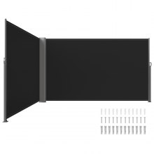 VEVOR Retractable Side Awning, 180X600cm Aluminum Outdoor Privacy Screen, 280g Polyester Water-proof Retractable Patio Screen, UV 30+ Room Divider Wind Screen for Patio, Backyard, Balcony, Black