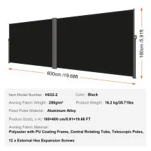 VEVOR Black Retractable Patio Screen 236 Inch In Length Office Dividers 71Inch In Height Retractable Screen Partition Wall Outdoor Retractable Gate Retractable Fence Outdoor Screens For Patio Privacy