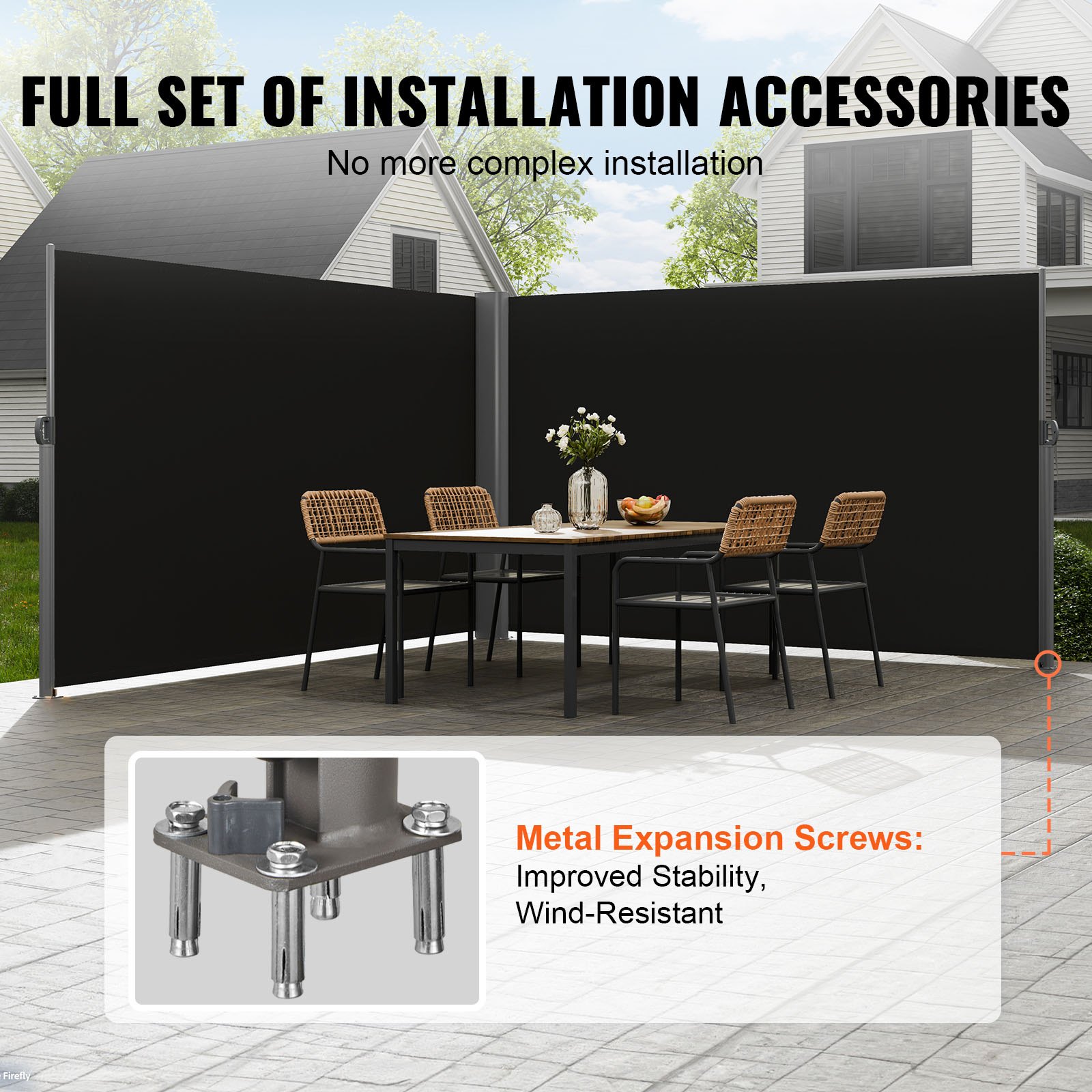 VEVOR Retractable Side Awning, 71''x 236'' Aluminum Outdoor Privacy Screen, 280g Polyester Water-proof Retractable Patio Screen, UV 30+ Room Divider Wind Screen for Patio, Backyard, Balcony, Black