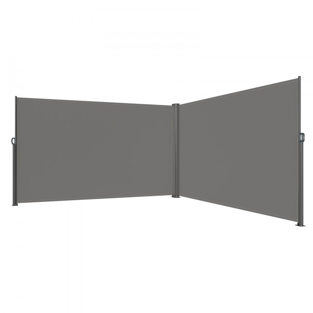 VEVOR retractable side awning in gray, extended between two poles.