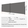 VEVOR Retractable Side Awning, 180X600cm Aluminum Outdoor Privacy Screen, 280g Polyester Water-proof Retractable Patio Screen, UV 30+ Room Divider Wind Screen for Patio, Backyard, Balcony, Gray