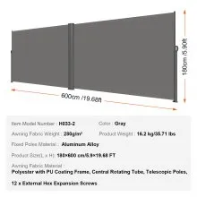 VEVOR Gray Retractable Patio Screen 71Inch In Height Retractable Screen 236 Inch In Length Office Dividers Partition Wall Outdoor Retractable Gate Retractable Fence Outdoor Screens For Patio Privacy