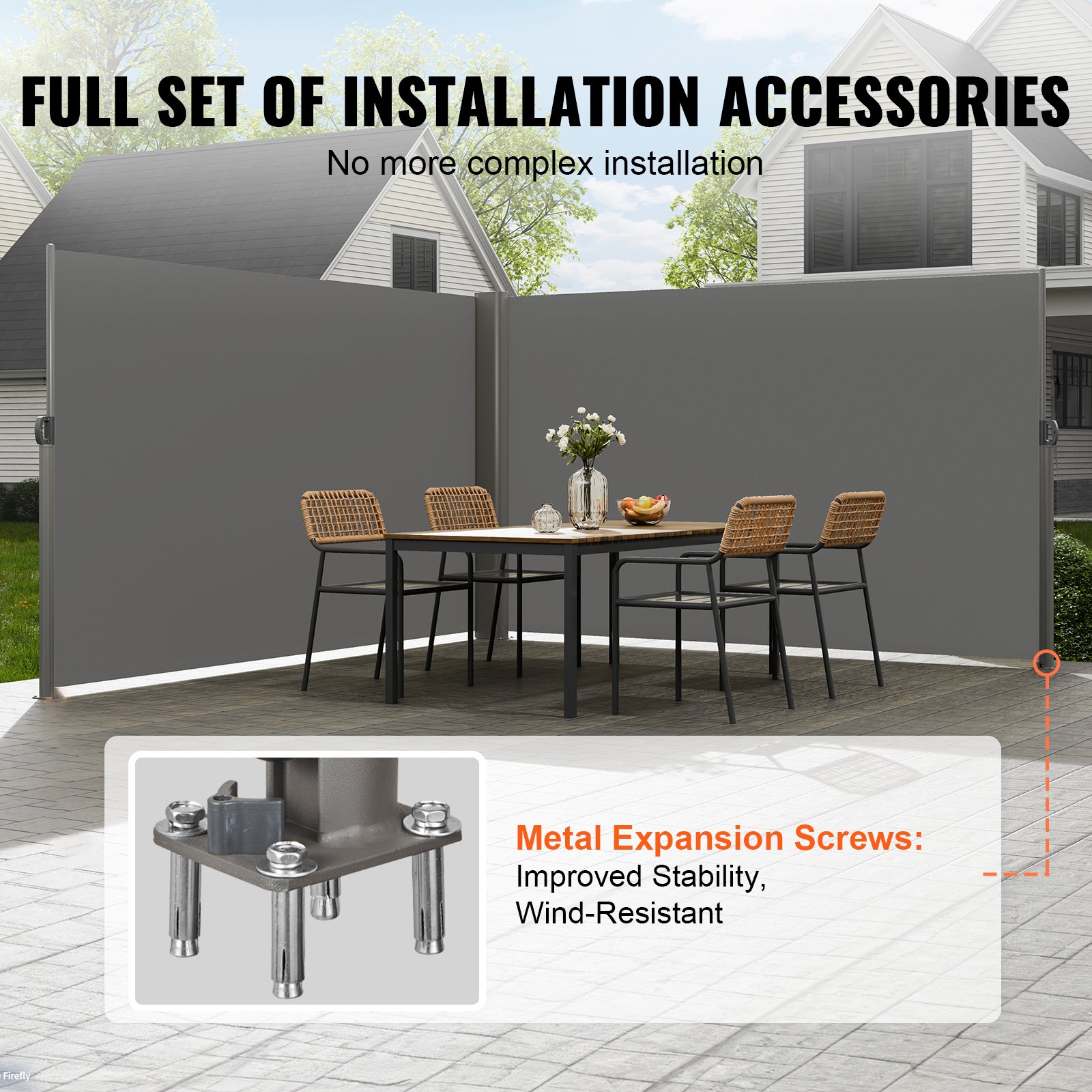 VEVOR Retractable Side Awning, 71''x 236'' Aluminum Outdoor Privacy Screen, 280g Polyester Water-proof Retractable Patio Screen, UV 30+ Room Divider Wind Screen for Patio, Backyard, Balcony, Gray