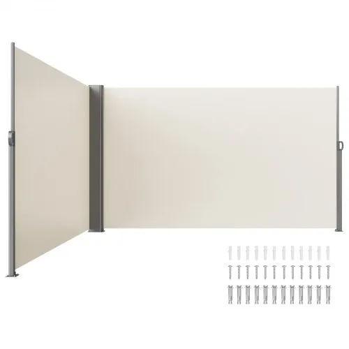 VEVOR Retractable Side Awning, 180X600cm Aluminum Outdoor Privacy Screen, 280g Polyester Water-proof Retractable Patio Screen, UV 30+ Room Divider Wind Screen for Patio, Backyard, Balcony, Beige