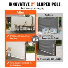 VEVOR Retractable Side Awning, 180X600cm Aluminum Outdoor Privacy Screen, 280g Polyester Water-proof Retractable Patio Screen, UV 30+ Room Divider Wind Screen for Patio, Backyard, Balcony, Beige