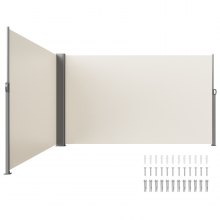 VEVOR Retractable Side Awning, 180X600cm Aluminum Outdoor Privacy Screen, 280g Polyester Water-proof Retractable Patio Screen, UV 30+ Room Divider Wind Screen for Patio, Backyard, Balcony, Beige