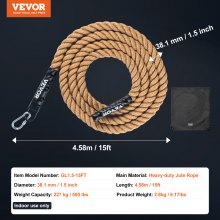 VEVOR 1,5"x15FT Corda de alpinism pentru sala de fitness Corda de antrenament de forta pentru exercitii acasa