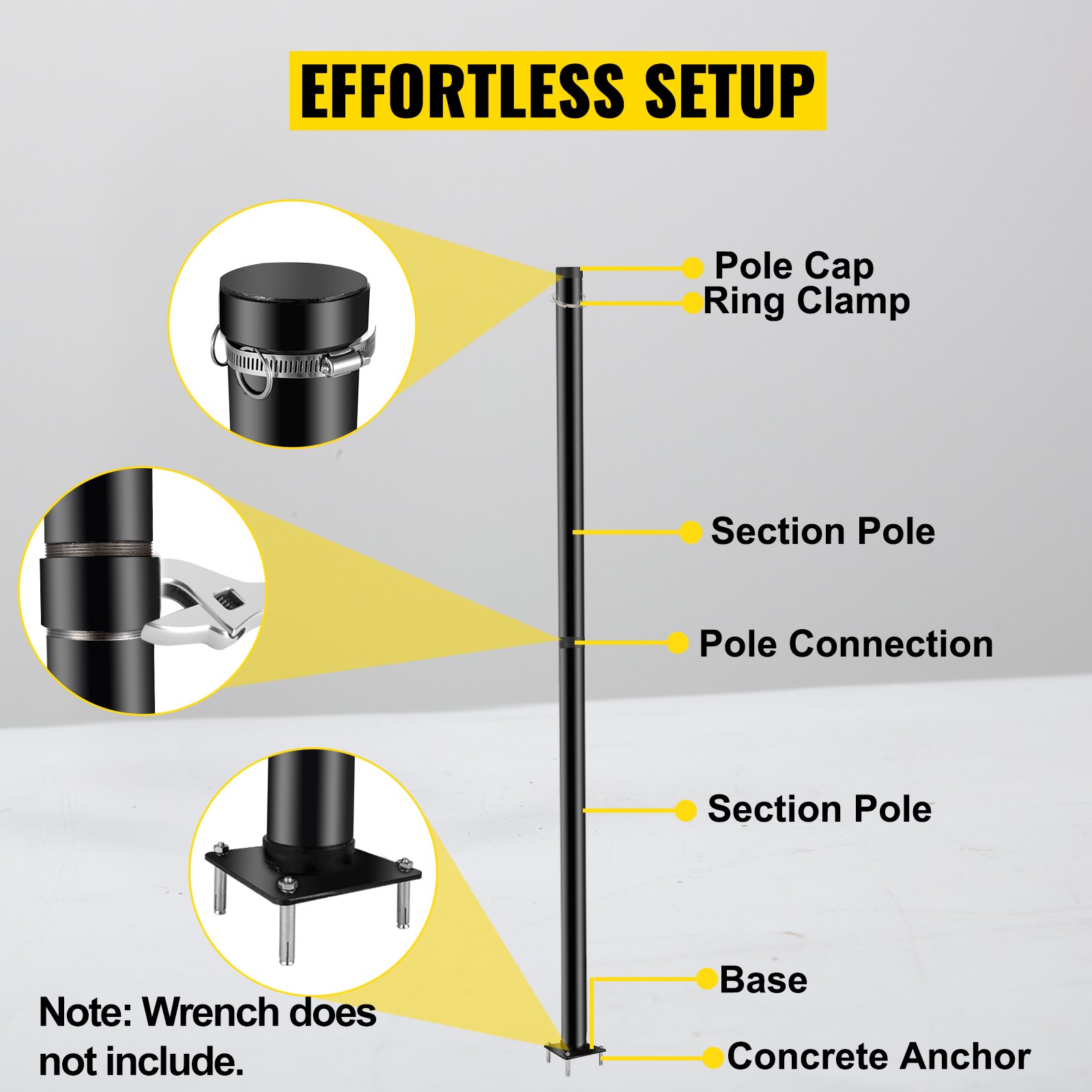 VEVOR Sun Shade Post, 85" Shade Sail Post, 3" Diameter Sail Pole, Steel Structure Sail Shade Post, Powder Coated Extendable Sun Shade Pole Suitable for Lawn, Garden, Wooden Deck, Backyard, Playground