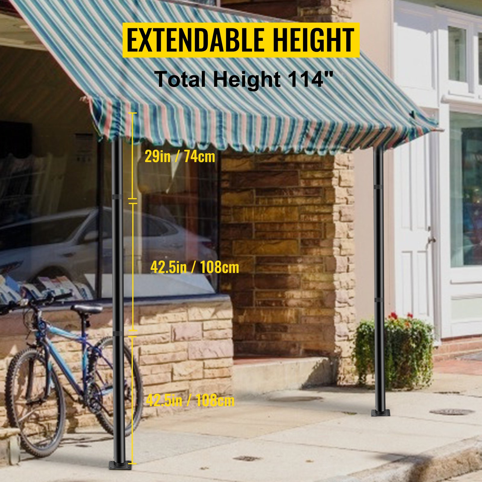 VEVOR Sun Shade Post, 114" Shade Sail Post, 3" Diameter Sail Pole, Steel Structure Sail Shade Post, Powder Coated Extendable Sun Shade Pole Suitable for Lawn, Garden, Wooden Deck, Backyard, Playground