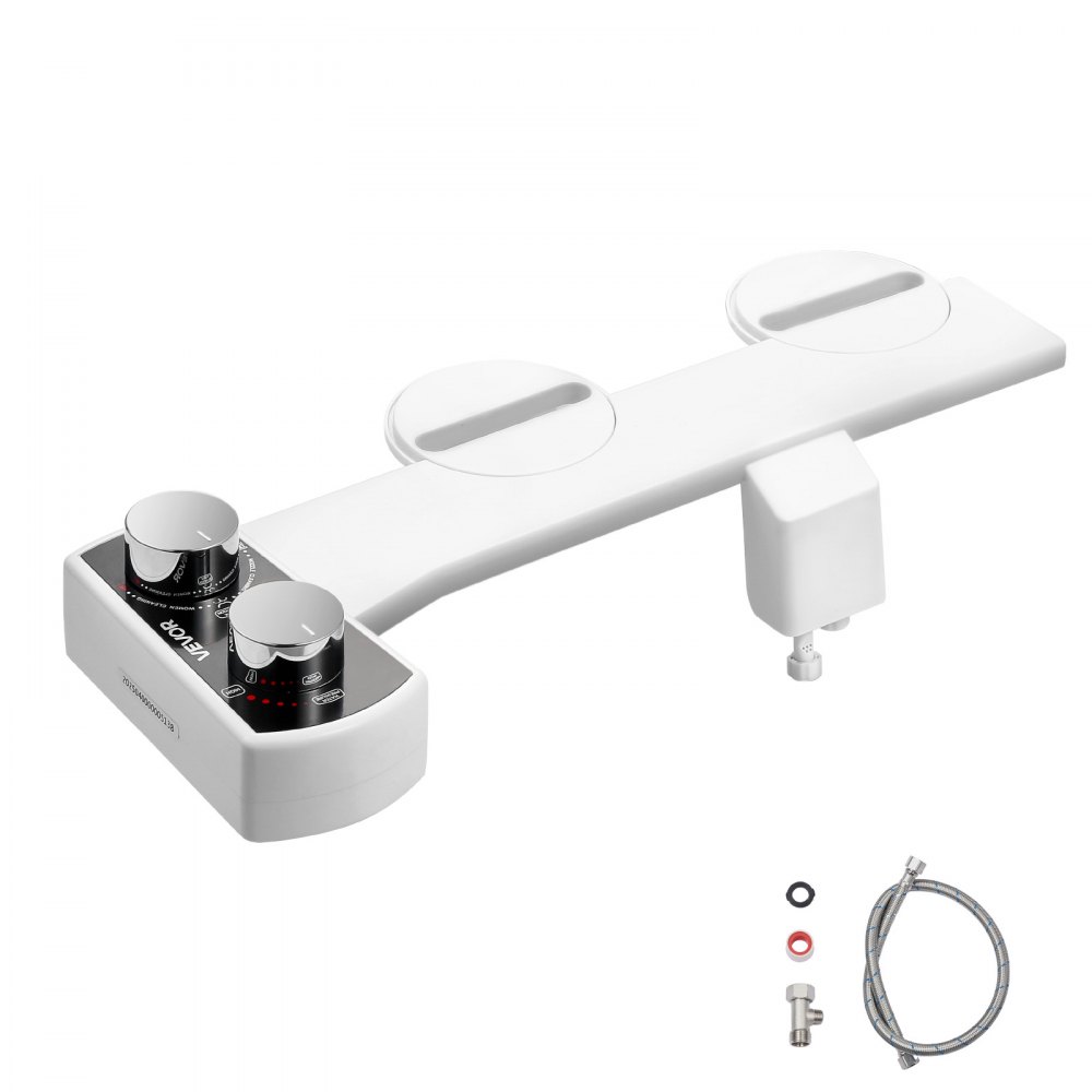 VEVOR Bidet Attachment for Toilet, Non-Electric Bidet Toilet Seat Attachment - Dual Retractable Nozzles, Adjustable Water Pressure,  Easily Installed Cold Water Sprayer for Rear Feminine Wash, White