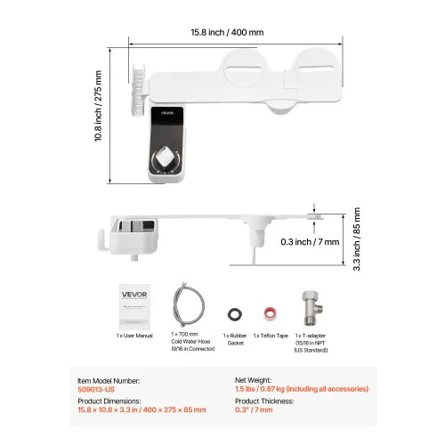VEVOR Bidet Attachment For Toilet – Self-Cleaning Dual Retractable Nozzles, Adjustable Pressure, Easy Install Cold Water Sprayer, White