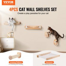 VEVOR Wall Mounted Cat Shelves with 2 Jumping Posts & 2 Hammocks up to 40 lbs