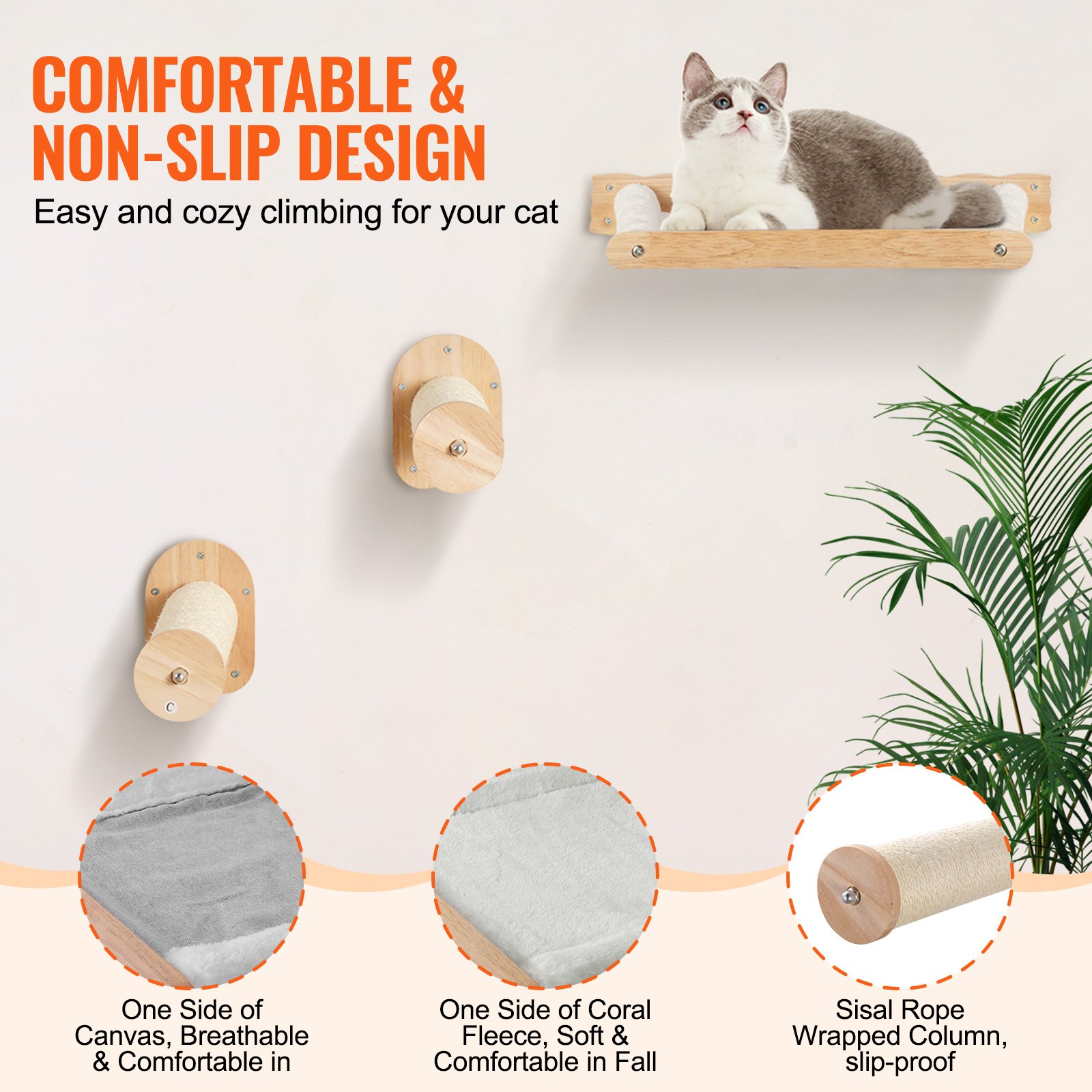 VEVOR Wall Mounted Cat Shelves with 2 Jumping Posts & 2 Hammocks up to 40 lbs