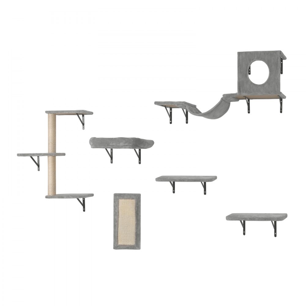 VEVOR Wall Mounted Cat Shelves Tree with Jump Boards Hammock Sofa Grip Set of 6