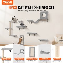 VEVOR Wall Mounted Cat Shelves Tree with Jump Boards Hammock Sofa Grip Set of 6