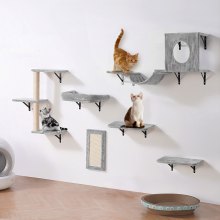 VEVOR Wall Mounted Cat Shelves Tree with Jump Boards Hammock Sofa Grip Set of 6