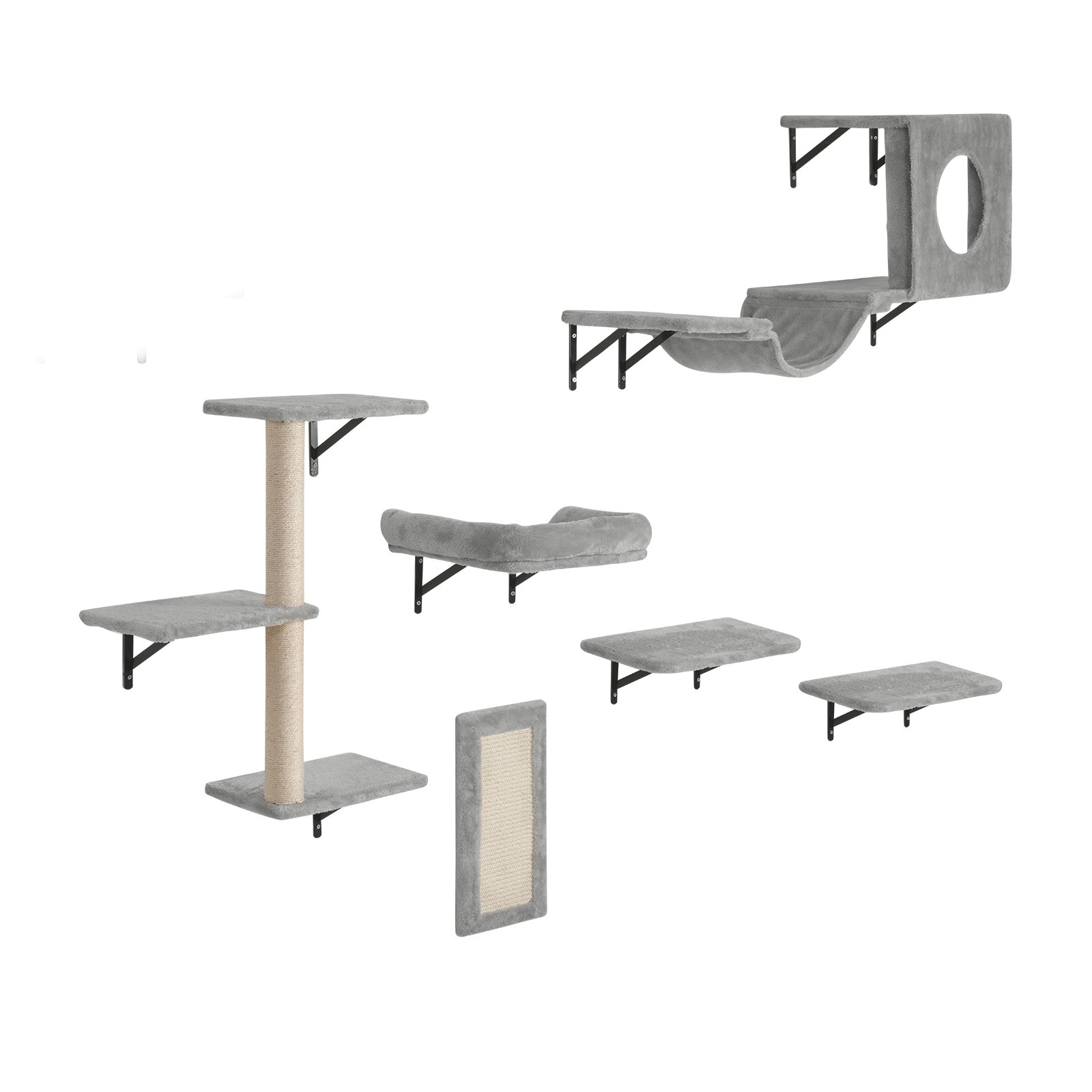 VEVOR Wall Mounted Cat Shelves Tree with Jump Boards Hammock Sofa Grip Set of 6