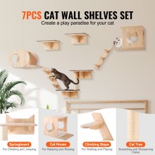 Estantes para gatos montados en la pared VEVOR, árbol con tablas para saltar, nidos y hamacas, juego de 7