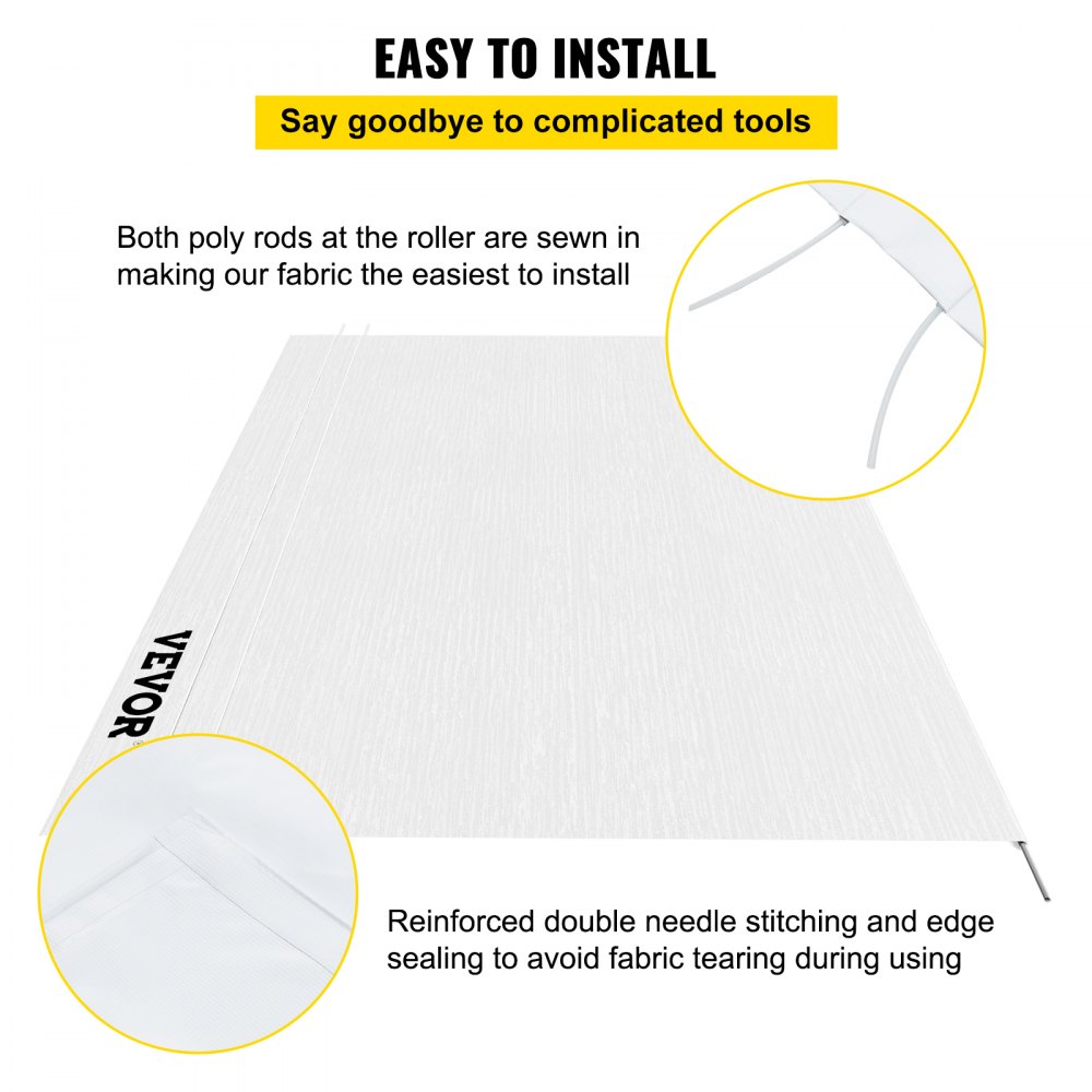 VEVOR RV Awning Fabric Replacement, 14 ft, 15oz Vinyl Waterproof Sun Shade, Outdoor Canopy RV Replacement Fabric for Camper, Trailer, and Motor Home Awnings, Fabric Size 13 ft 2 inWhite
