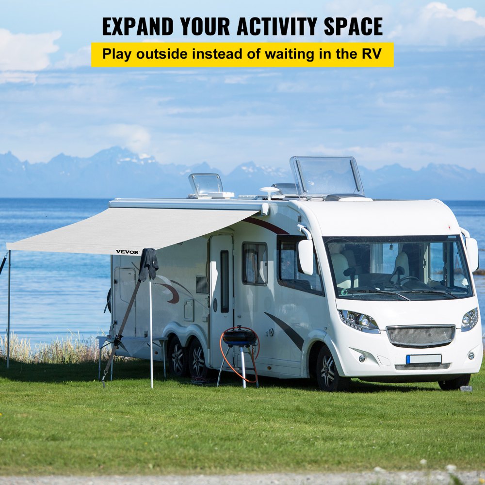 VEVOR RV Awning Fabric Replacement, 14 ft, 15oz Vinyl Waterproof Sun Shade, Outdoor Canopy RV Replacement Fabric for Camper, Trailer, and Motor Home Awnings, Fabric Size 13 ft 2 inWhite