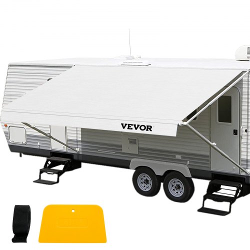 VEVOR RV Awning Fabric Replacement, 17 ft, 15oz Vinyl Waterproof Sun Shade, Outdoor Canopy RV Replacement Fabric for Camper, Trailer, and Motor Home Awnings, Fabric Size: 16'2" White