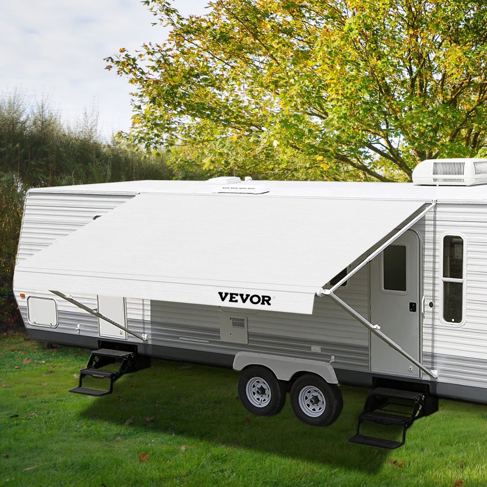 VEVOR RV Awning Fabric Replacement, 18 ft, 15oz Vinyl Waterproof Sun Shade, Outdoor Canopy RV Replacement Fabric for Camper, Trailer, and Motor Home Awnings, Fabric Size: 17'2" White