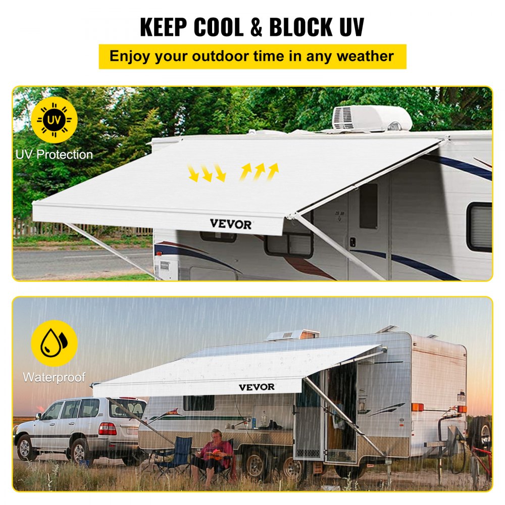 VEVOR Reemplazo de tela para toldo RV, 19 pies, 15 oz de vinilo impermeable, toldo para exteriores, tela de repuesto para caravanas, remolques y casas rodantes, tamaño de la tela: 18'2" blanco